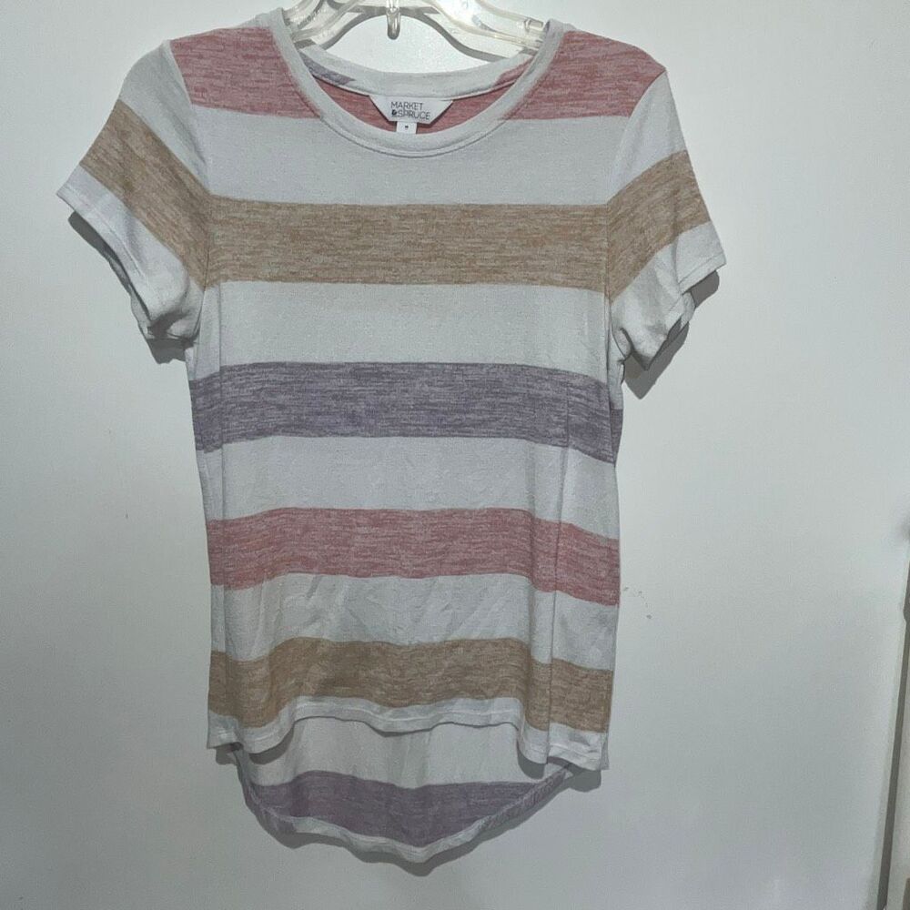Market & Spruce Women's Multicolor Colorblock Crew Neck Short Sleeve T-Shirt XS‎